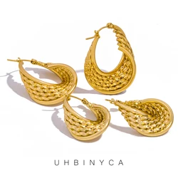 Vintage Golden Color Geometric U-shape Twisted Hoop Earrings for Women New Trendy Huggie Hoops Ear Buckle Jewelry Brincos