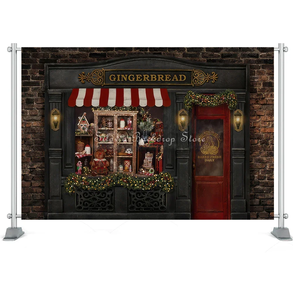 Retro Gingerbread House การถ่ายภาพฉากหลังผ้า Xmas Room ภาพพื้นหลัง Photo Studio Winter Street ฉากหลังคริสต์มาส