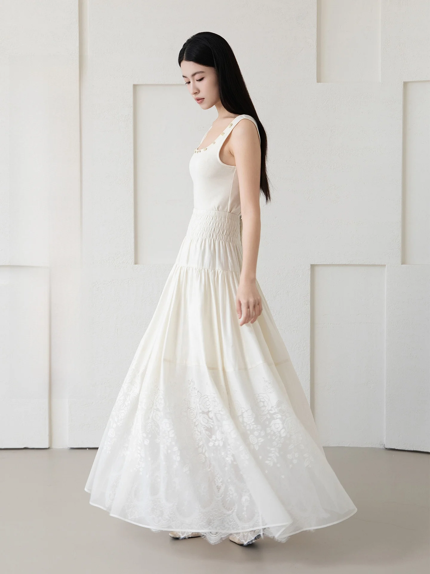 

Новая женская макси-юбка с высокой талией в китайском стиле с вышивкой, пышная юбка для повседневной носки из полиэстера