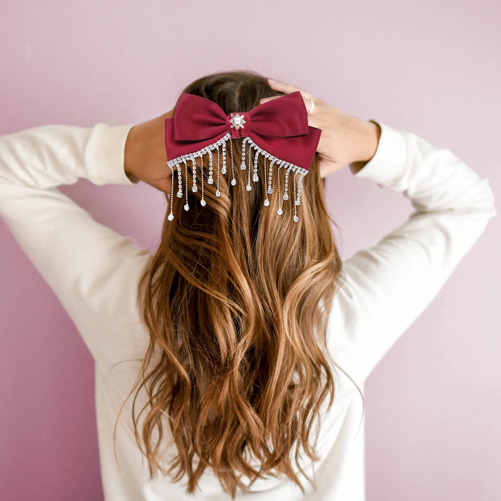 Red Bowknot Hair Clip National Style Stylish Alligator Clip Hairpin Wedding Party Stage Performance Hair Accessory