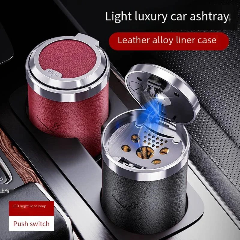 Luxury Car Ashtray, Portable With LED Light, Vacuum Anti-Smell Odorless, Cigar Ashtray,Mini Trash Can for Cup Holder Accessories