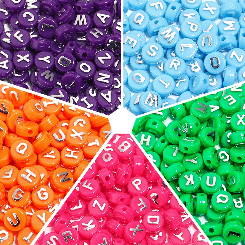 

100pcs Acrylic Mixed Letter Beads Colorful Round Flat Alphabet Beads Loose Spacer Bead For DIY Jewelry Making Necklace Bracelet