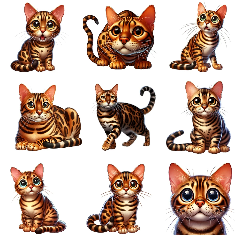 15cm dibujos animados gato Bengal Animal hierro en pegatina de transferencia de calor para ropa de niños vinilo pintado térmico lavable camiseta apliques