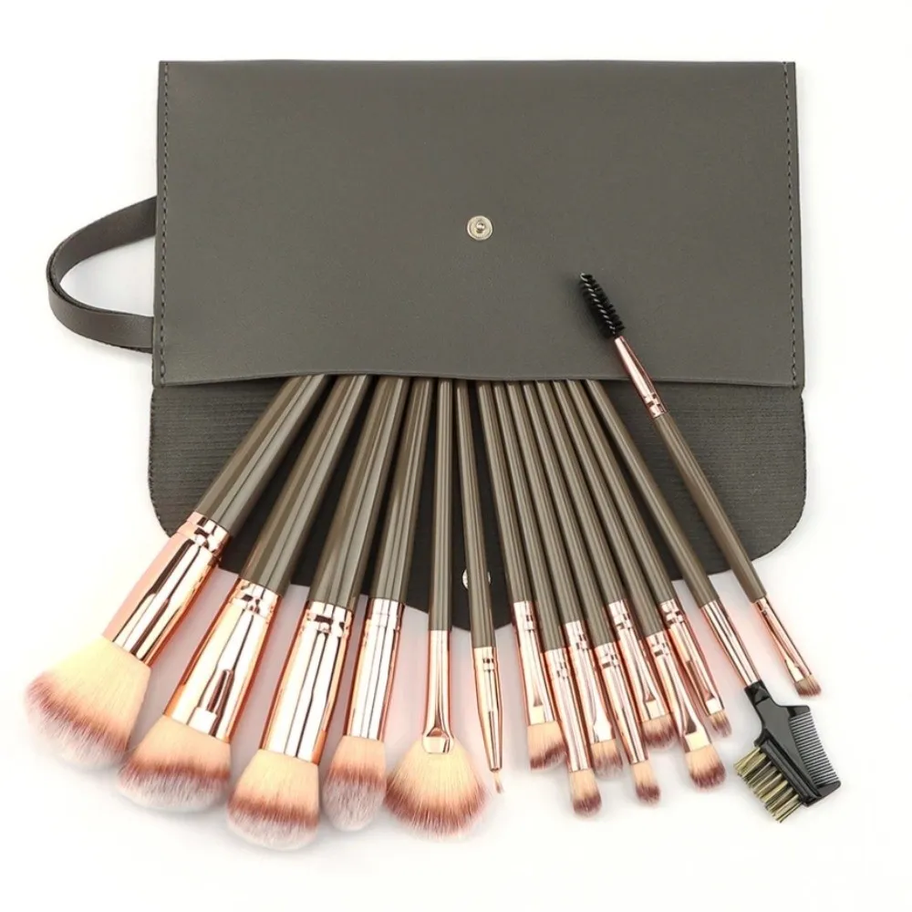 15 pz/set Strumento di Trucco Pennelli per Trucco Kit Cosmetici Viso Bronzer Liner Pennello per Sopracciglia Contorno Pennello per Sopracciglia di Bellezza Lady