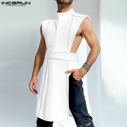 INCERUN Tops 2025 American Style Fashion Men Irregular Hem Design Vests Casual Simple Male Solid Long Sleeveless Tank Tops S-5XL
