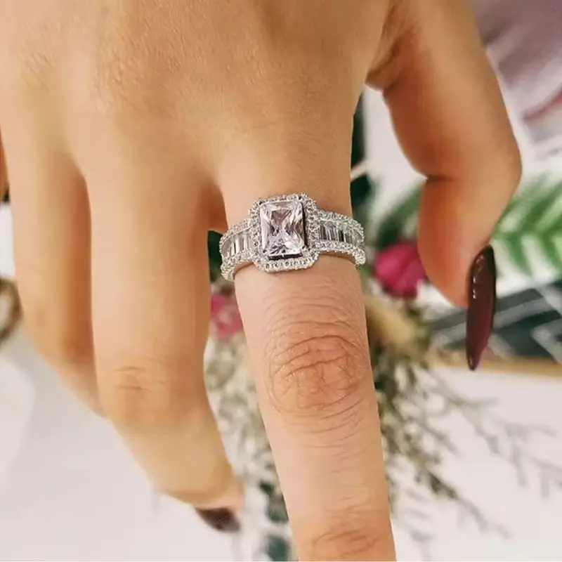 New Style Boutique Stainless Steel Rings For Women Square Cubic Zircon Ring Evening Party Jewelry Accessories Wholesale