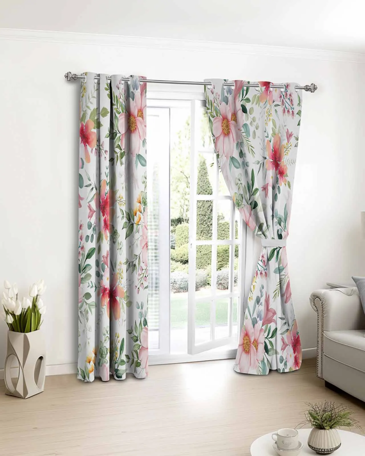 

Vintage Spring Watercolor Flower Leaf Plant Window Curtain Bedroom Decor Curtain Panel Curtains for Living Room