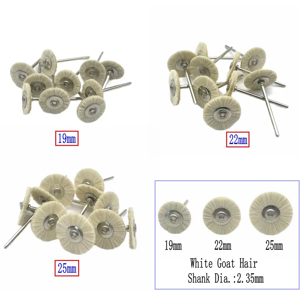 10Pcs/Bag Polishing Brush Wheel Dental Lab Materials Soft White Goat Hair Rotary Tools Low Speed Buff 2.35mm Shank