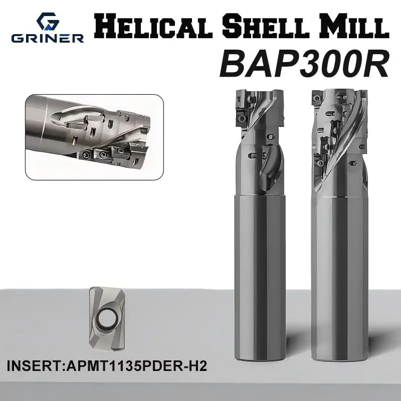 Helical Shell Mill BAP300R Side Roughing Cutting Spiral Groove For APMT1135 Carbide Insert Corn Milling Cutter Rod CNC TOOL