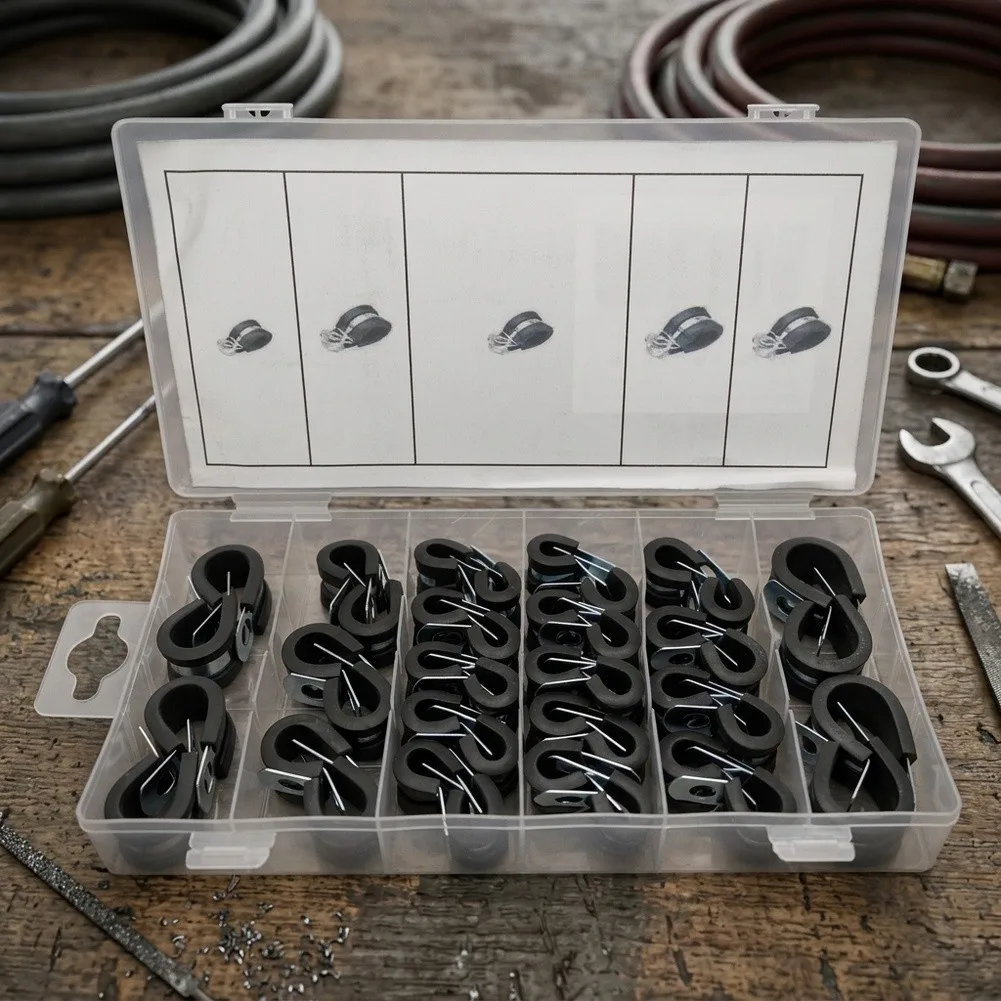 42PCS Cable Clamp Kit with Zinc Coated Metal and Elastic Rubber Cushion for Reliable Pipe and Wire Positioning