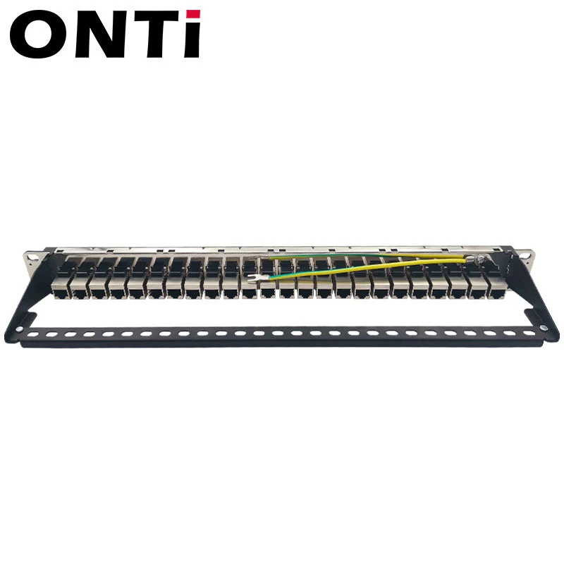 24 พอร์ต CAT6 Shield แผงแพทช์ RJ45 Connector ใช้ได้กับตู้ 19 นิ้วสายเคเบิลเครือข่าย Rack Ethernet Distribution Frame