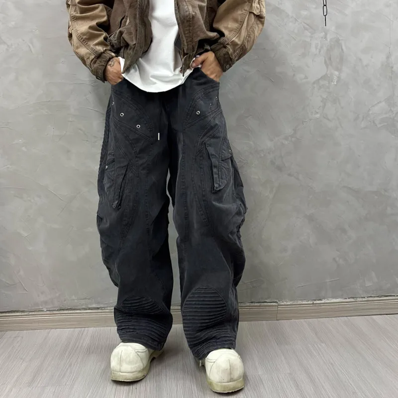HKSH Spring Autumn New Men Tide Dark Punk Waste Land Retro Washed Deconstructed Patchwork Safari Style Trend Cargo Pants HK28104 view 6