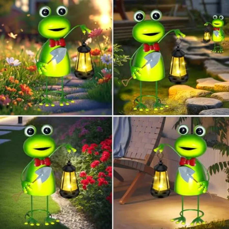 Solar Garden Lights Frog Statue with Solar Lantern Lights, 13.78in Tall Frog Decor Fairy Accessories, Birthday Gifts for Women - view 5