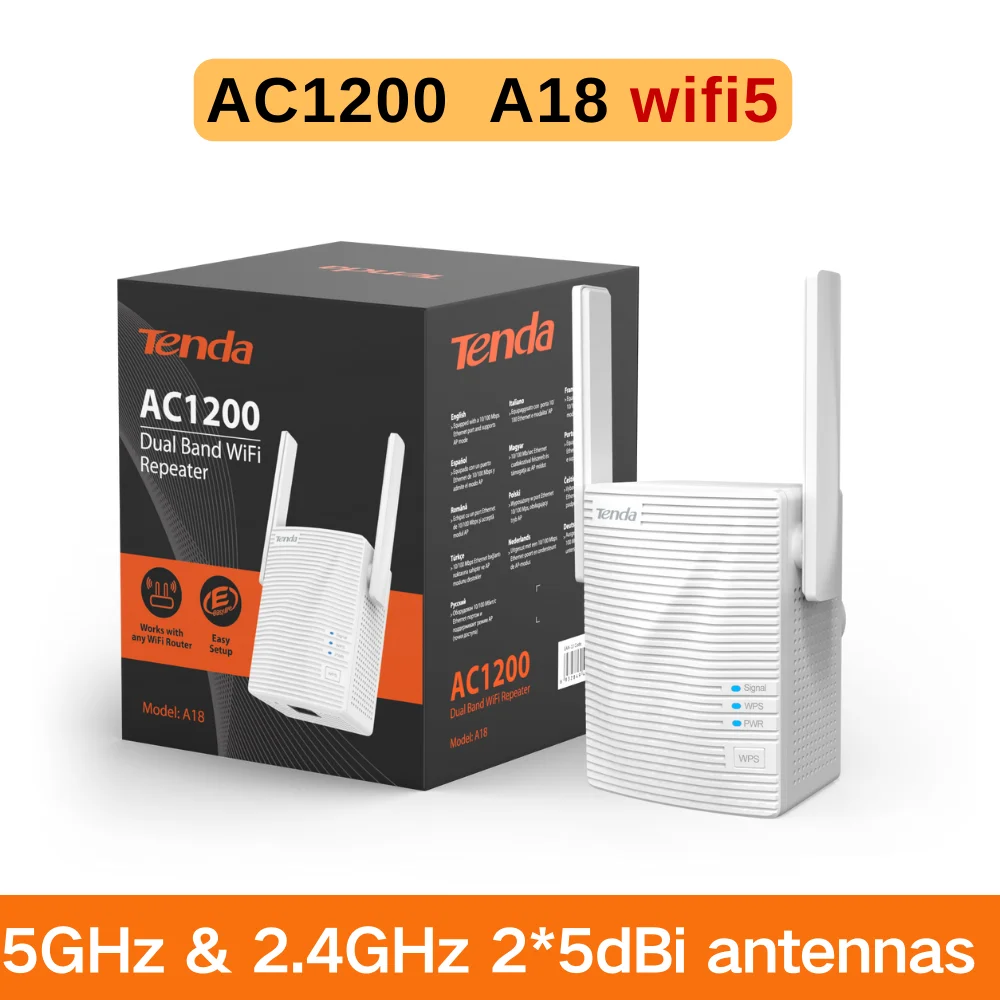 Tenda Wi-Fi 6 Range Extender AX1500 A23 2.4G&5GHz Dual Band Signaalversterker met 2*5dBi Antennes en Gigabit Ethernet poort