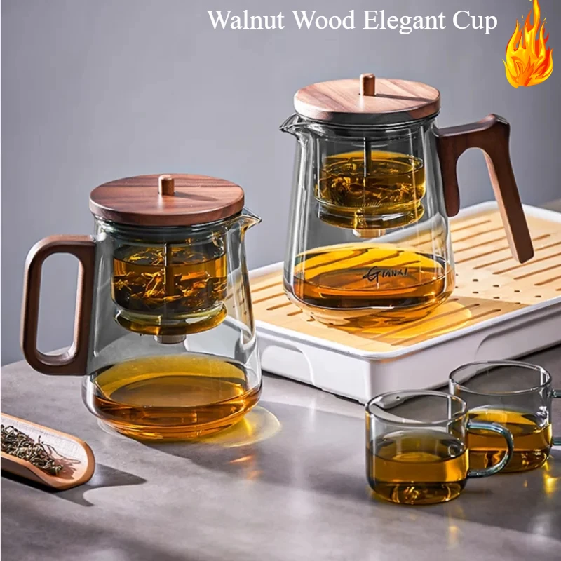 

1pcsGIANXI Home Tea Pot with Lift Filter Walnut Anti-Scalding Handle Tea Kettle Thickened High Borosilicate Pyrex Kung Fu Teapot