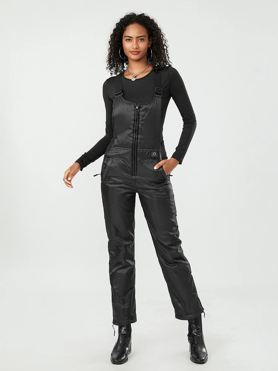 

Women's Casual Sleeveless Ski Overalls Vintage Adjustable Shoulder Strap Jumpsuit with Side Pocket for Work Office Streetwear