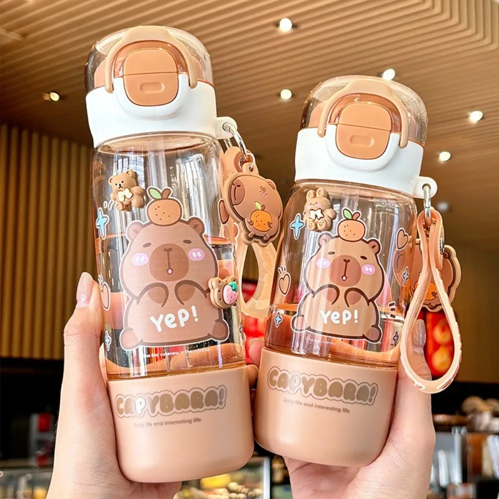 

Cute Cartoon Capybara Water Bottle Plastic Large Capacity Straw Cup Portable Transparent Outdoor Beverage Cup