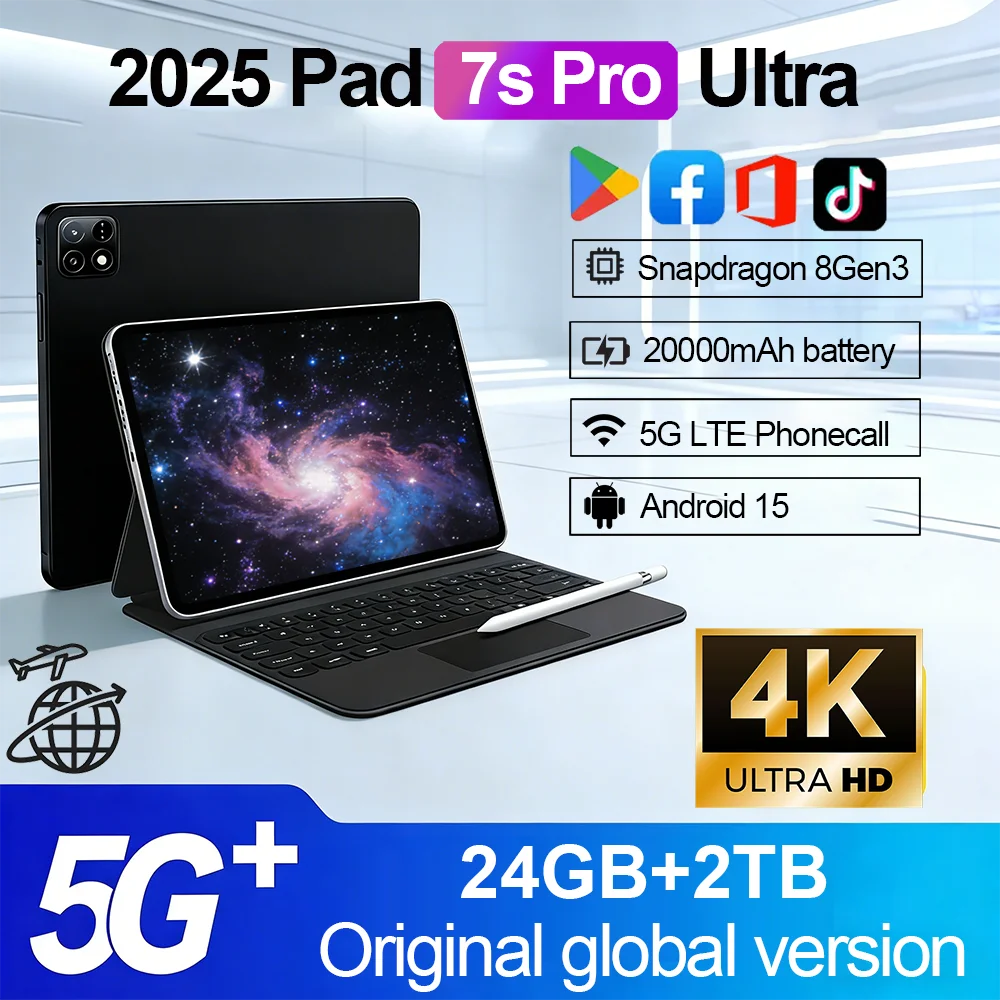2025 Новый оригинальный планшетный ПК Pad 7S Pro Ultra 5G 11 дюймов Snapdrago 8gen3 20000 мАч 4K HD 24 ГБ + 2 ТБ Android 15 Dual SIM WiFi GPS Tab