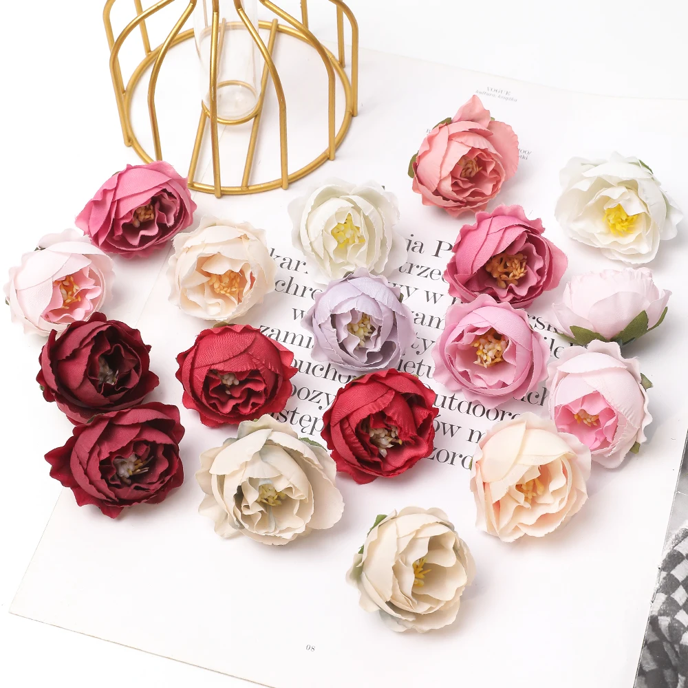 10/20Pcs 4cm Rose Bud Artificial Flowers Heads Wedding Decoration Home Decor Wreath Scrapbooking Craft Fake Flowers Accessories