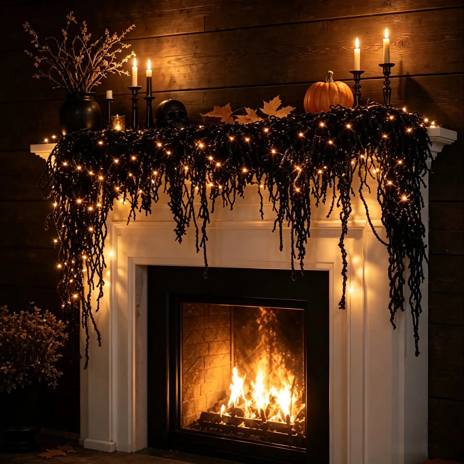 Black Rope Rattan Halloween Spooky Hanging Garland 71 Inch Decorative Ornament For Fireplace Porch Wall Indoor Outdoor Fall Decorating