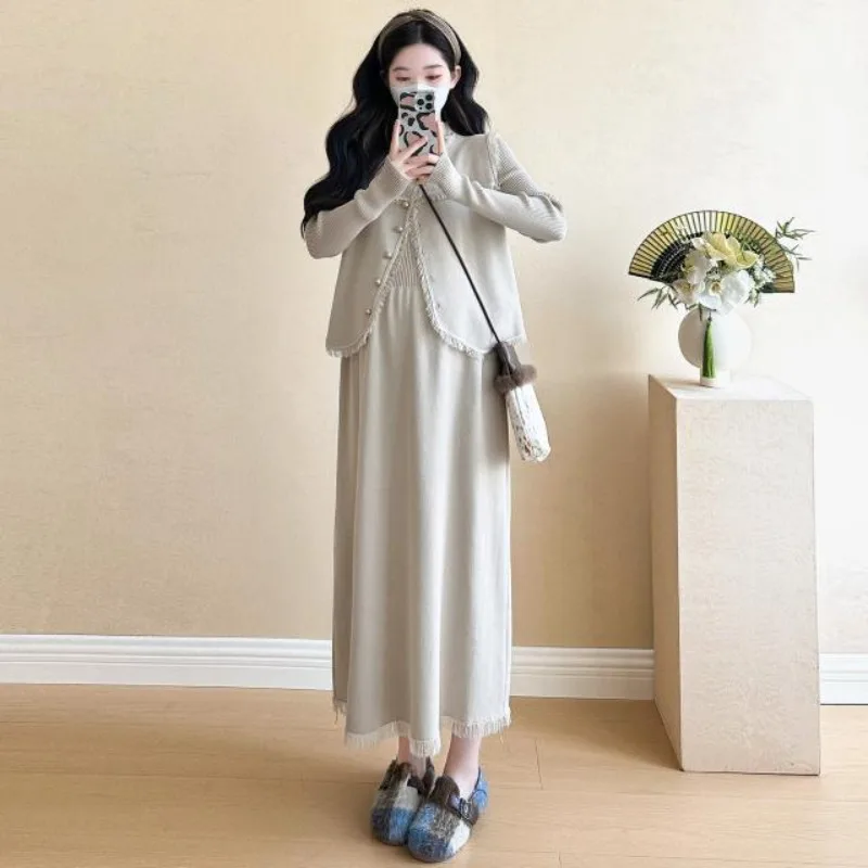 Maternity Clothes Autumn and Winter New Fashion Small Vest Dress Two-piece Maternity Suit