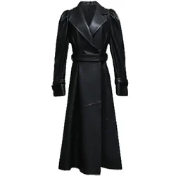 Goatskin Genuine Leather Jacket Women Asymmetric Suit Collar Skirt Hem Women's Long Coat Female Elegant Trechcoat Veste Femme FC