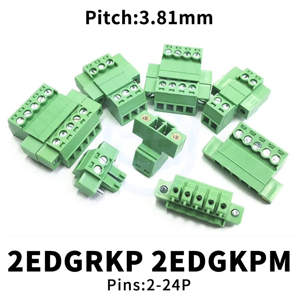 (5 Sets) KF 2EDGRKP + 2EDGKPM 3.81mm With Flange Fixed Aerial Pair Terminal Solderless Butt Joint Complete Set 15EDGRKP 2~24Pin