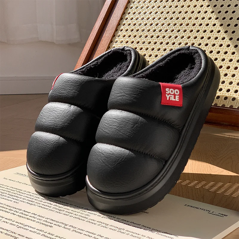 Winter Platform Plush Bread Slippers Women Unisex Waterproof Thicken Warm Home Slides Woman Non Slip Thick Sole Cotton Shoes