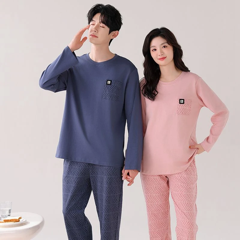 2025년 가을 커플 긴팔 100% 면 파자마 세트 (남성용 한국 귀여운 만화 수면복 파자마 여성용 홈웨어 홈 의류)