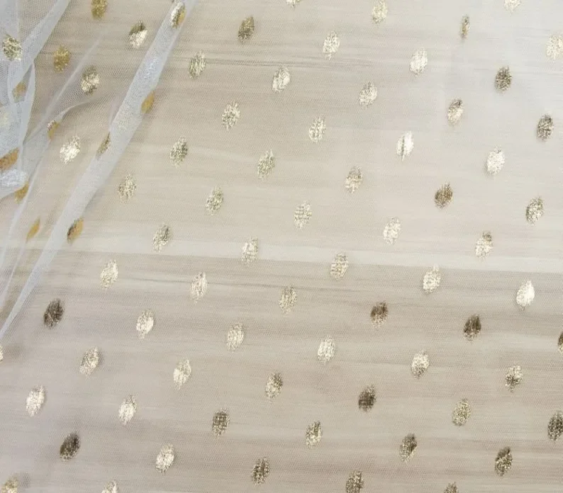 63 "عرض الذهب البيضاوي نقطة نمط الدانتيل النسيج البولكا نقطة تول النسيج ل ثوب الزفاف ، فستان الزفاف ، فستان الصيف ، فستان الحفلات