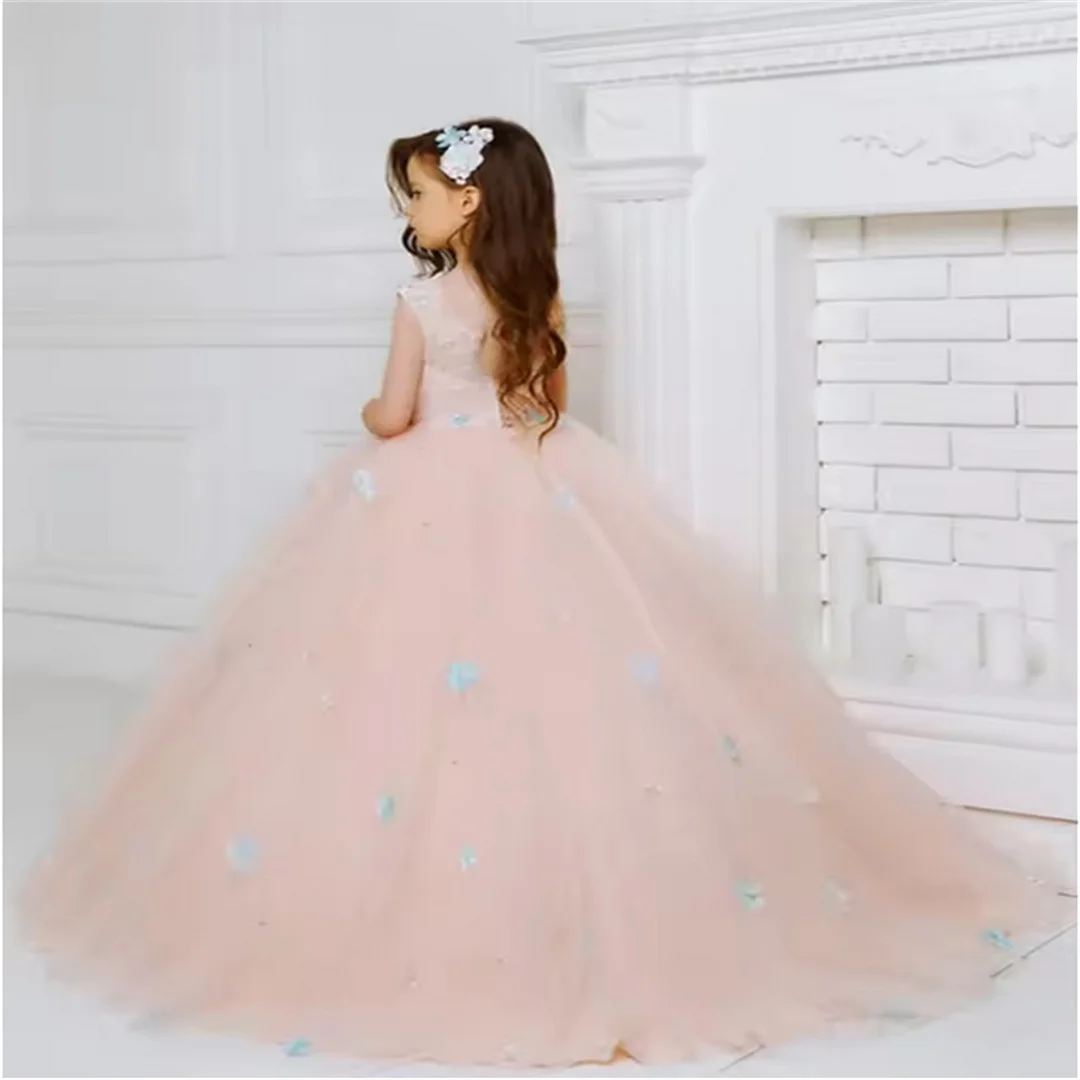 Girls lace gorgeous long three-dimensional First Communion Evening gown Junior bridesmaid dress/customizable