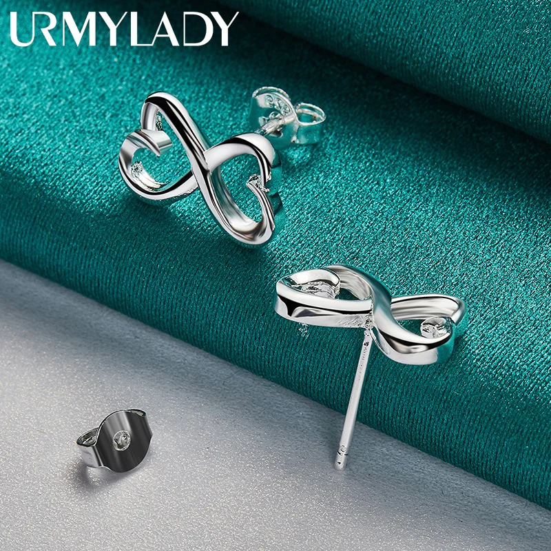 

URMYLADY 925 Sterling Silver Heart Bowknot Stud Earrings For Women Fashion Wedding Engagement Jewelry