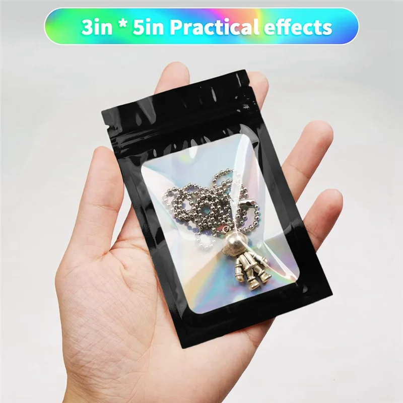 100 แพ็ค Mylar กระเป๋า Holographic กลิ่นบรรจุภัณฑ์สําหรับธุรกิจขนาดเล็ก Resealable กระเป๋า (3X5 นิ้ว) ทนทานสีดํา