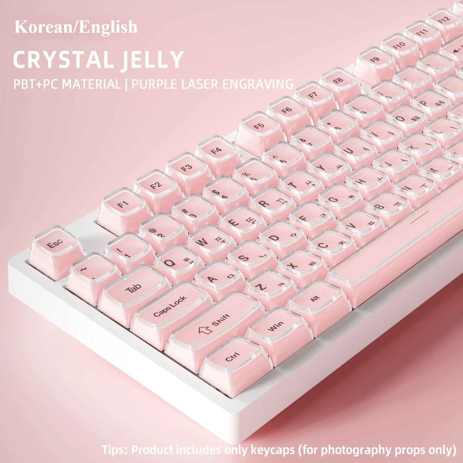Crystal Jelly Keycaps Korean English Pink White Blue Side Front Printed Key Caps for Mechanical Keyboard 60 75 80 100 Layout