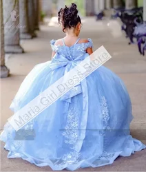 Light Blue Flower Girl Dress Fluffy Tulle For First Sacrament Birthday Prom Wedding  Beauty Pageant Custom Princess Outfit
