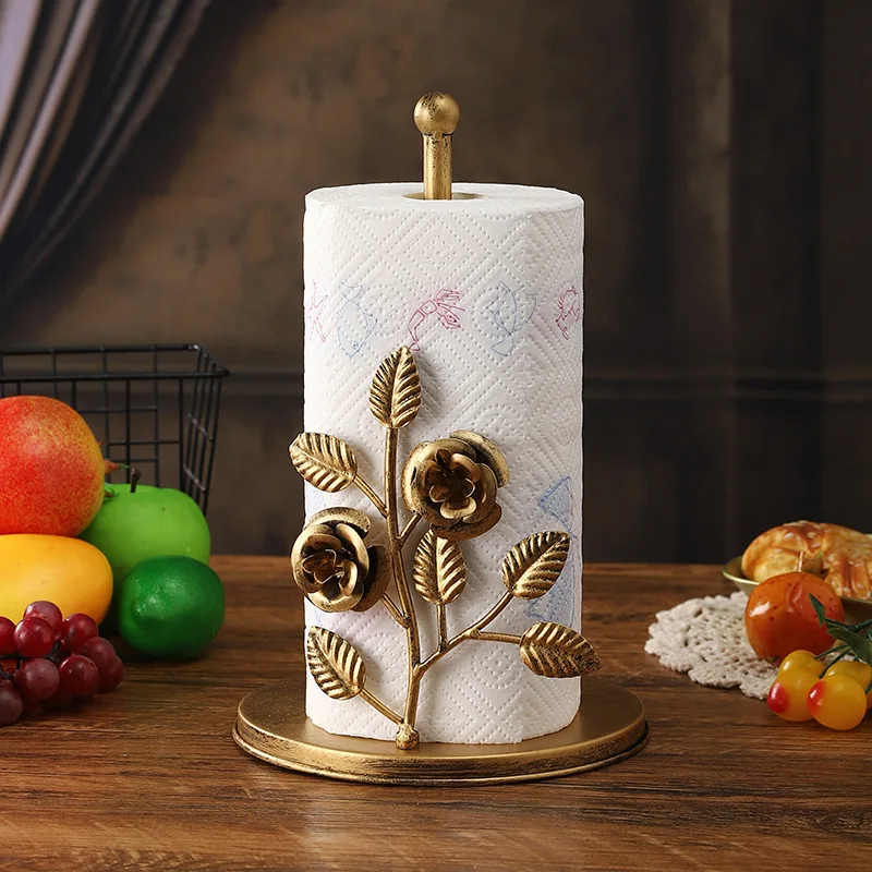 European and American retro vertical wooden bottom tissue rack, kitchen storage napkin roll paper rack, creative light luxury