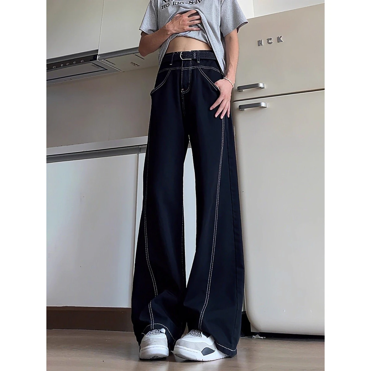 

Мужские джинсы Bla Knife: прямые, зауженные, с высокой талией, в американском стиле, повседневные, из смесового хлопка и полиэстера