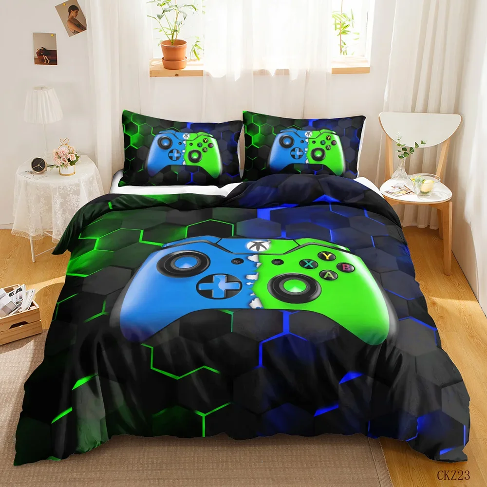 Gamer Bedding Sets for Boy,Gamepad Controller Duvet Cover Set King Size,Video Games Comforter Cover Teens Polyester Quilt Cover