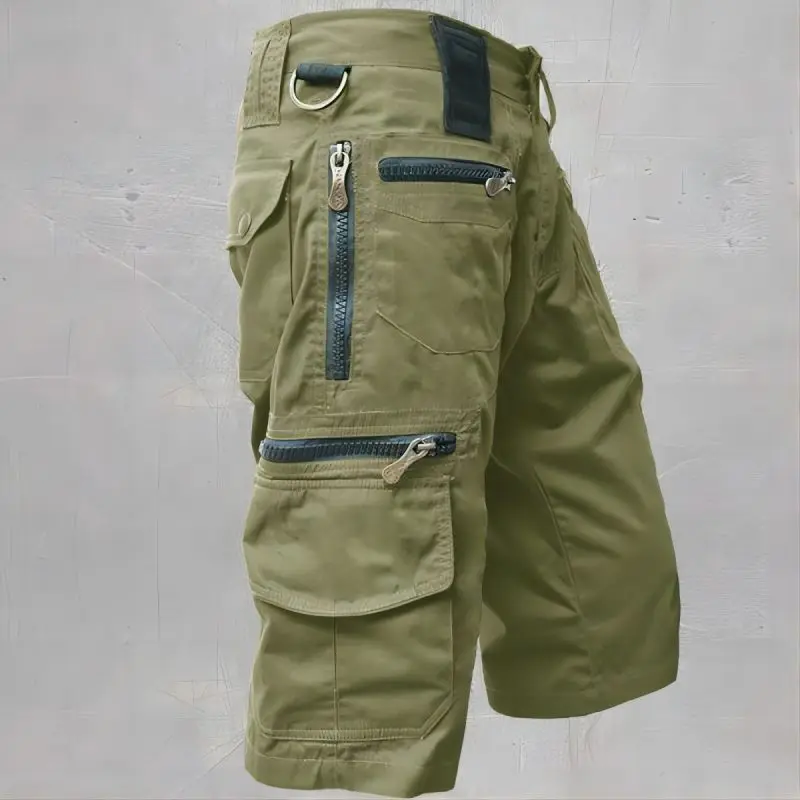 New Military Green Outdoor Work Pants Men\'s Camouflage Solid Color Training Shorts Summer Multi Mouth Bag Military Style Shorts