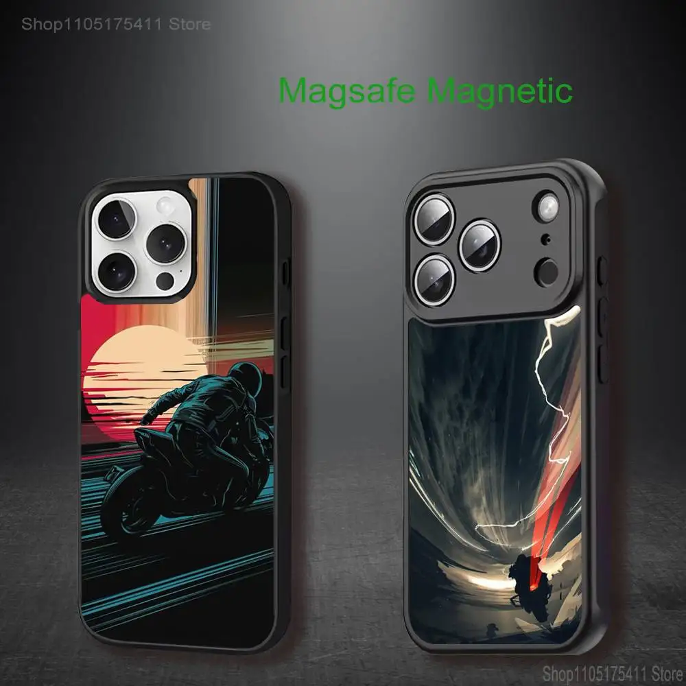 

M-Motorcycle Rider For iPhone 11,12,13,14,15,16,17,Pro,Max,Plus,Mini,SE4,E Phone Case Magnetic Magsafe Wireless Charging