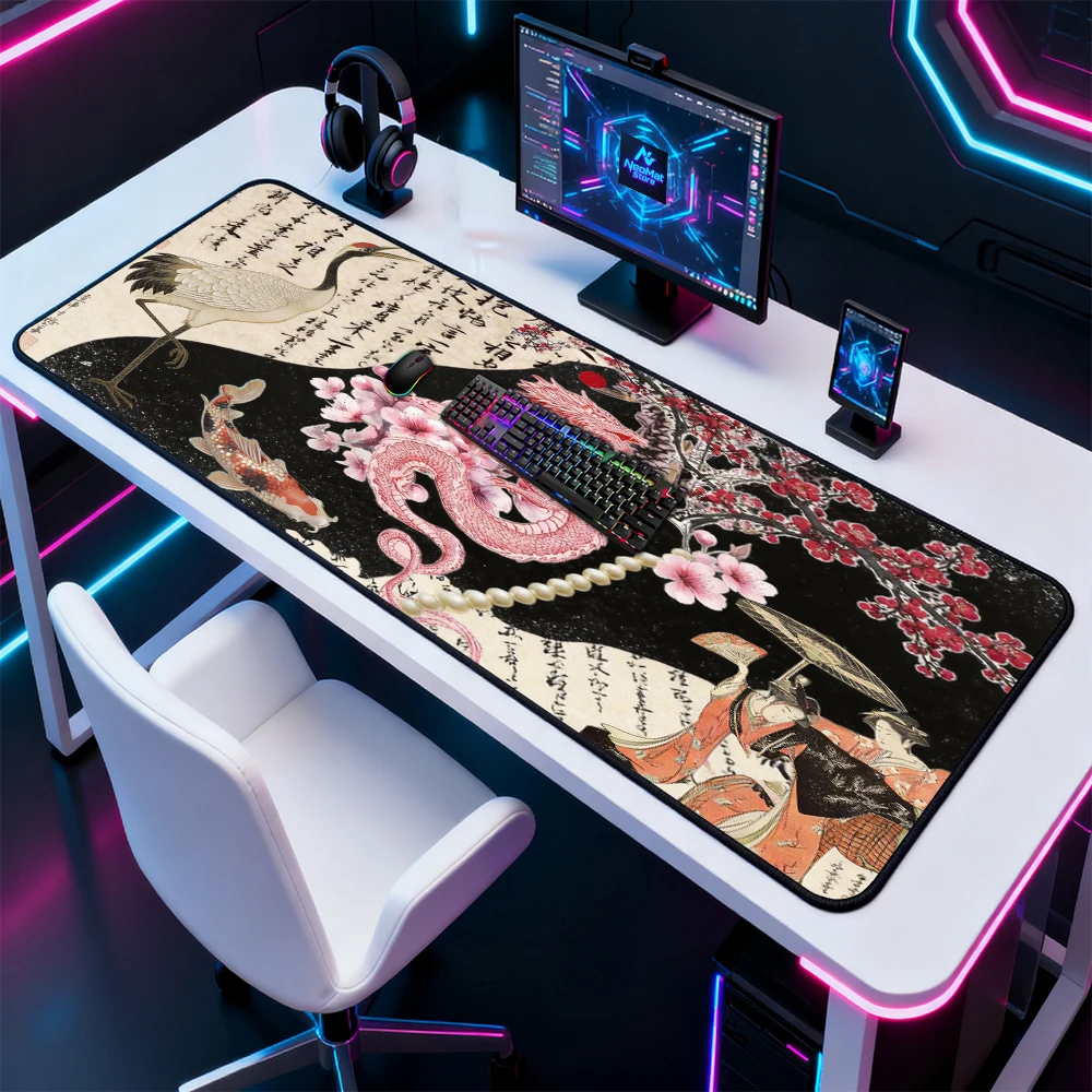 Large Mouse Mat Sakura Chinese Dragon Mousepad Gaming Japan 1200x60 Cherry Blossom Mouse Pad 1300 Xxxl Aesthetic Carpet Office