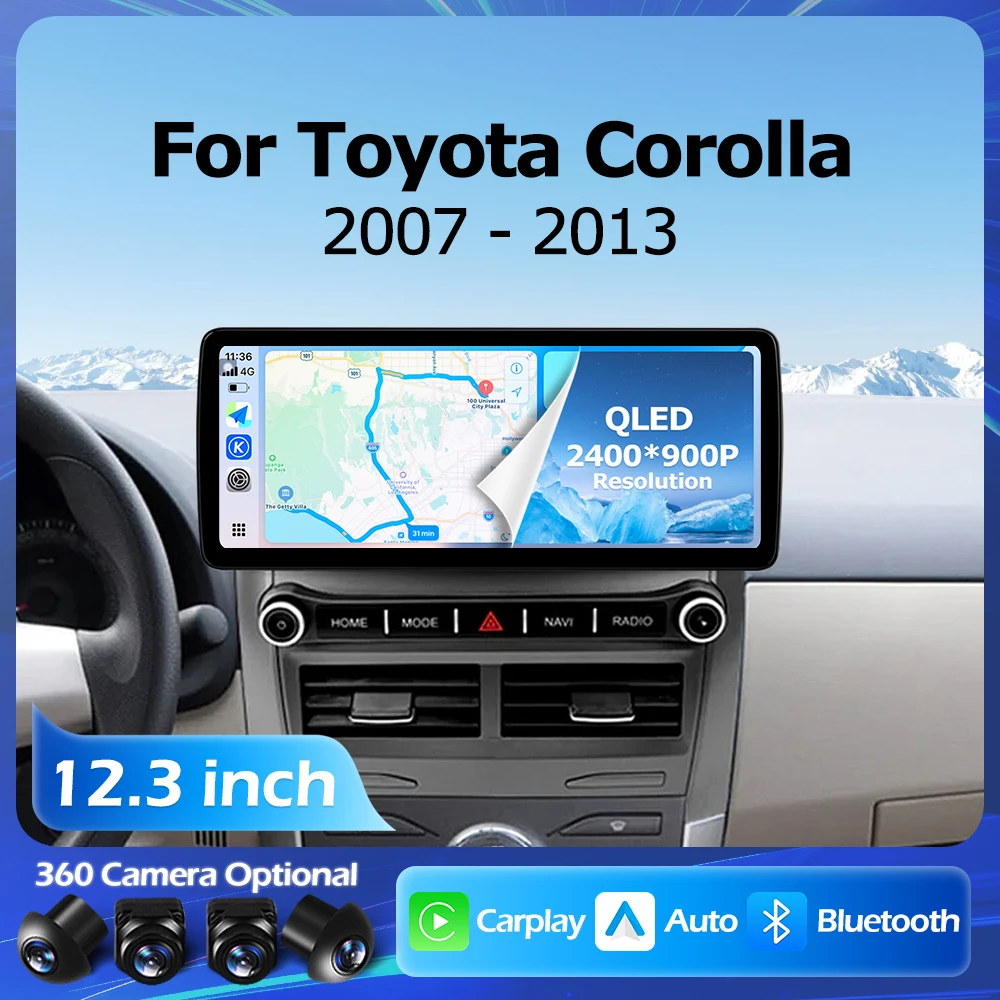 

Android 16 Carplay 12.3 Inch For Toyota Corolla 2007-2013 Lntelligent Multimedia Player WIFI Auto 2400*900P Bluetooth 4G DSP