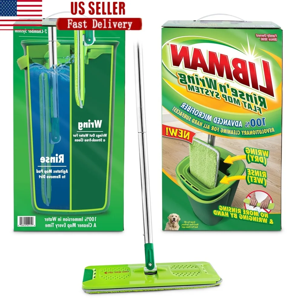 

Система плоской швабры Rinse n Wring с подушечкой из микрофибры, двухкамерное ведро, инструмент для очистки всех поверхностей, удобный дизайн