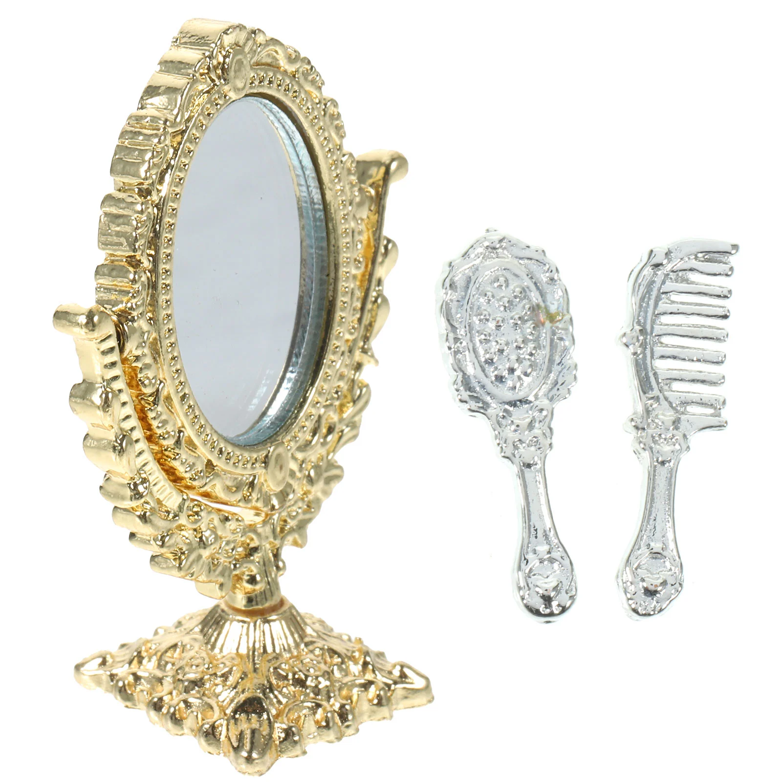 Dolls Dollhouse Mirror Vintage Ornaments Furniture Miniature Dressing Alloy Makeup Mirrors Models