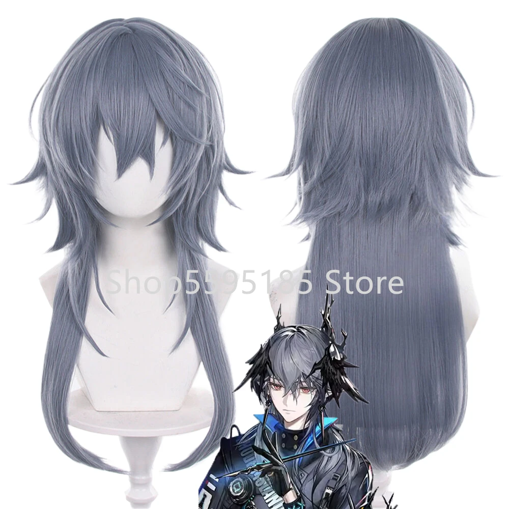 

Logos Cosplay Wig 60cm Gray Blue Long Heat Resistant Synthetic Hairpiece for Comic Con Halloween Arknights Logos Role Play