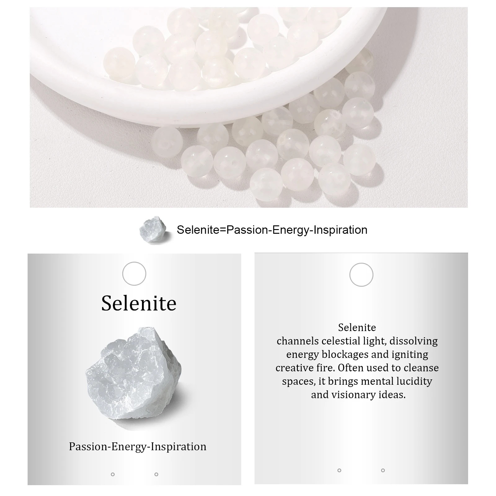 4/6/8mm Natural White Selenite Stone Beads with Card Polished Loose Spacer Beaded Healing Reiki Gems Bead Fit Jewelry Making DIY