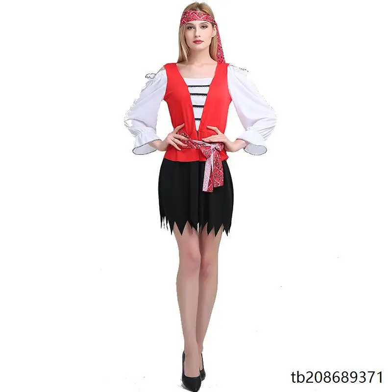 زي قرصان الكاريبي للبالغين، ملابس أداء للهالوين، زي تنكري، ملابس مسرحية، زي تقليدي عرقي للنساء #3