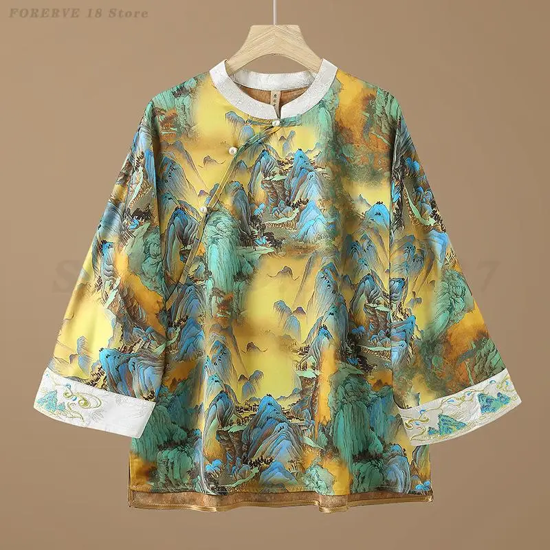 

Женские топы в стиле Тан, рубашка, традиционная новая блузка Cheongsam в китайском стиле, осенние рубашки с длинными рукавами и принтом, верхняя одежда