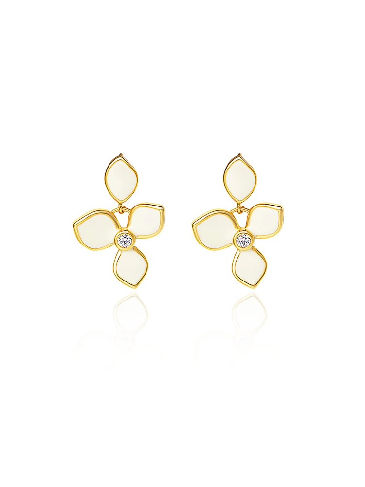 

White Enamel Flower Earrings For Women 2024 Eardrop Party Gift Trendy Wedding Party Jewelry