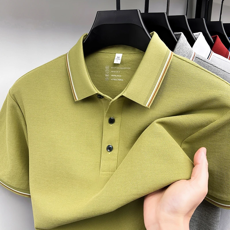 100% pure cotton short sleeve summer polo shirt men high-quality luxury business casual lightweight breathable versatile T-shirt
